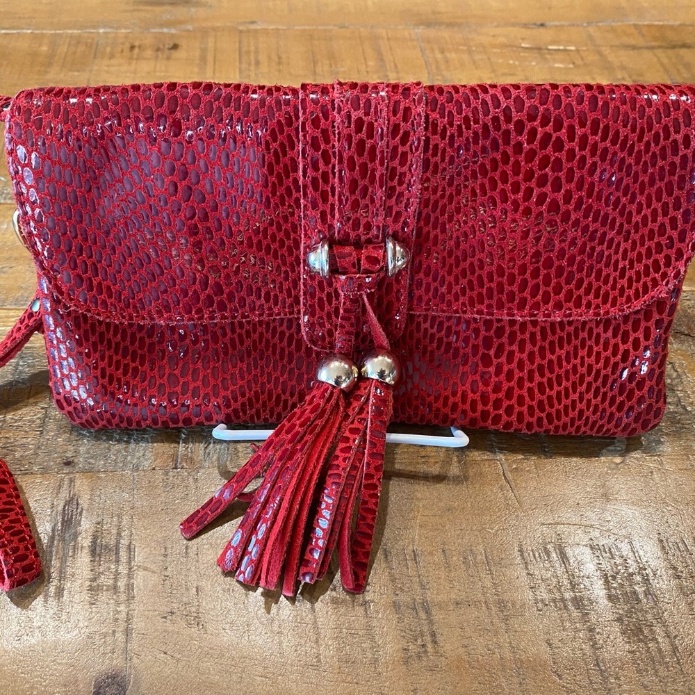 Elegant Red Snakeskin Clutch